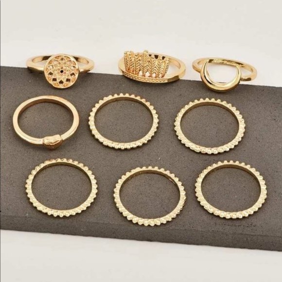 Super trendy 9 piece ring boho style ring set. - Picture 3 of 4